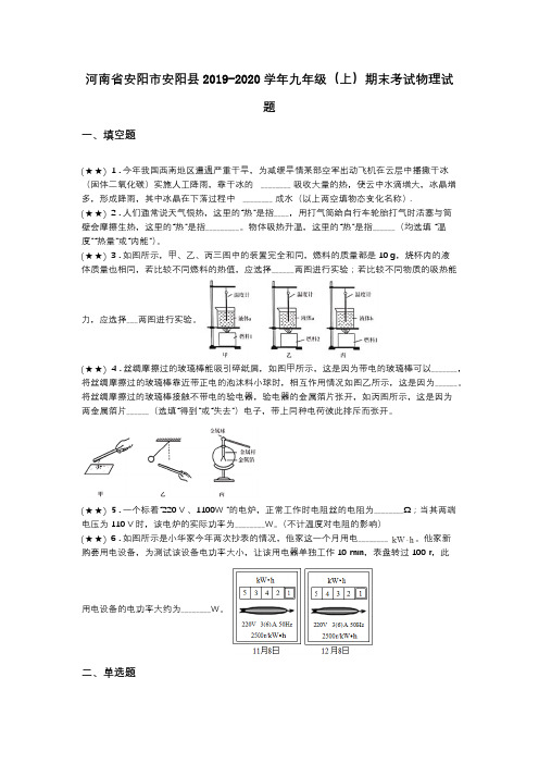 河南省安阳市安阳县2019-2020学年九年级(上)期末考试物理试题(word无答案)