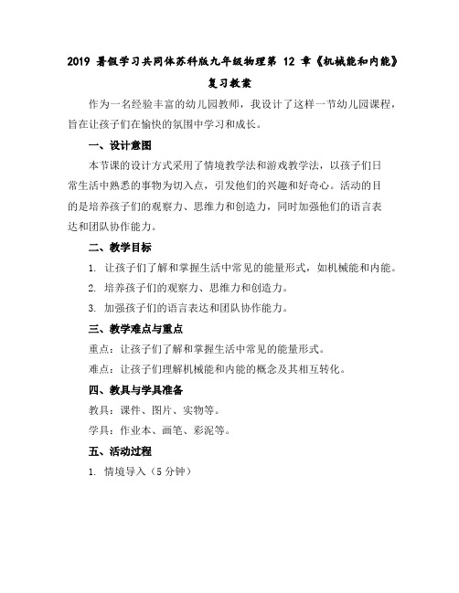 2019暑假学习共同体苏科版九年级物理第12章《机械能和内能》复习教案