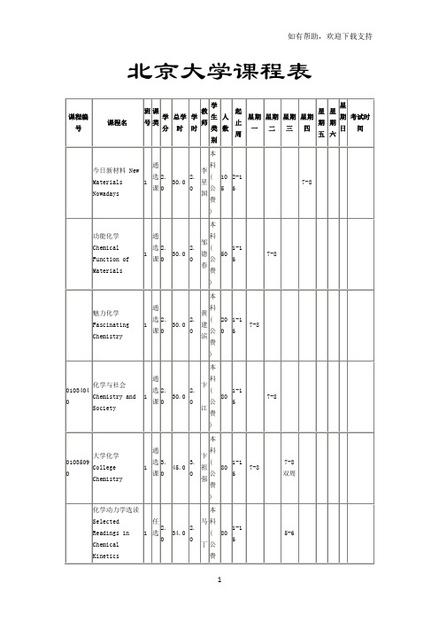 北京大学化学系课程表