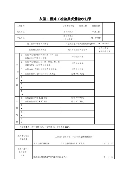 灰塑工程施工检验批质量验收记录