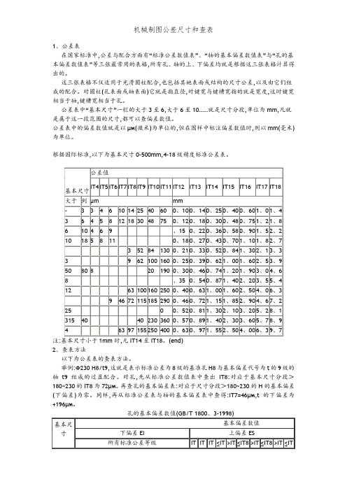 机械制图公差尺寸和查表