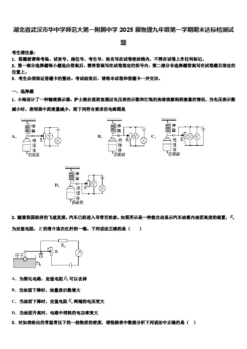 湖北省武汉市华中学师范大第一附属中学2025届物理九年级第一学期期末达标检测试题含解析