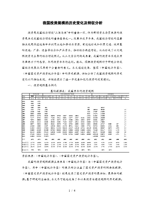 我国投资规模的历史变化及特征分析