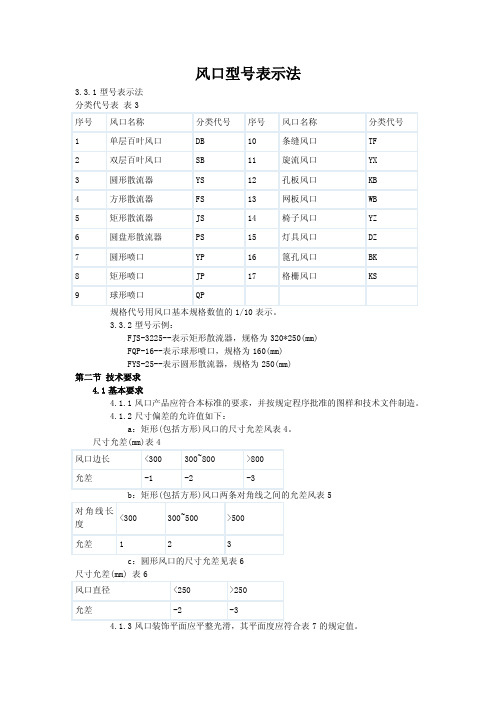 风口型号表示法