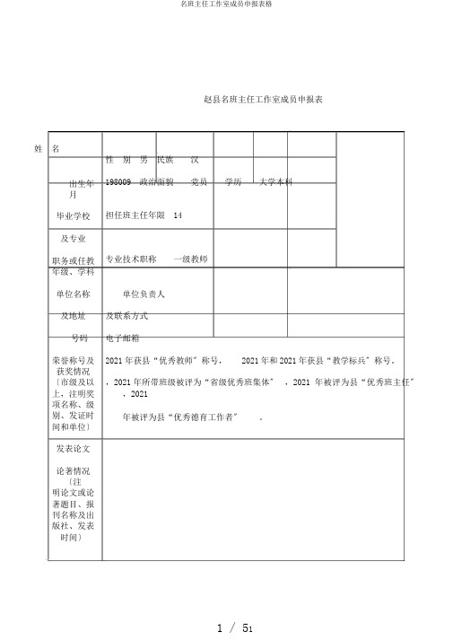 名班主任工作室成员申报表格