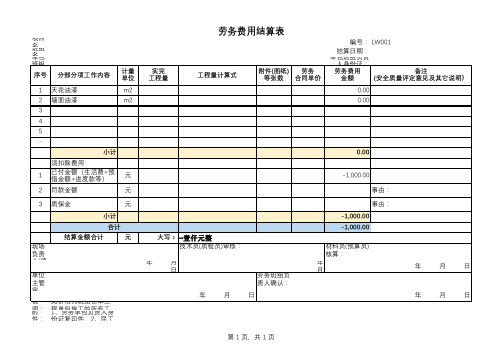 劳务费用结算表