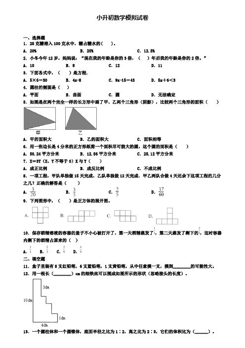 (精选3份合集)2020年广西省桂林市数学小升初联考模拟试题