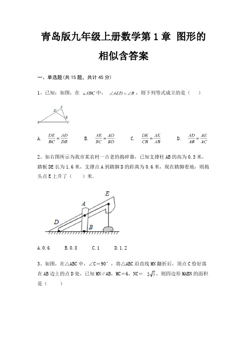 青岛版九年级上册数学第1章 图形的相似含答案