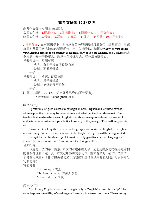 高考英语作文的10种类型