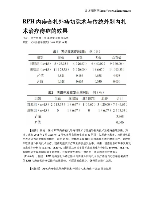 RPH内痔套扎外痔切除术与传统外剥内扎术治疗痔疮的效果