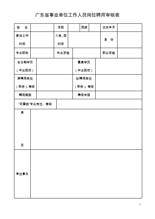 广东事业单位工作人员岗位聘用审核表