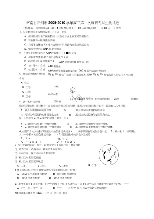 河南省郑州市高三第一次调研考试生物试卷