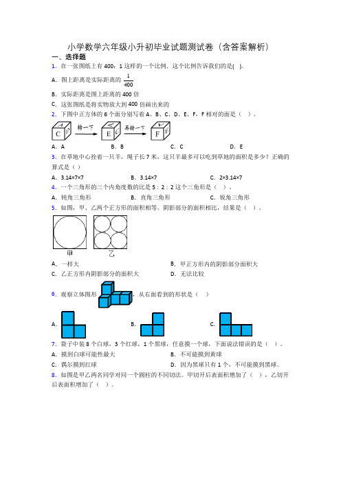 小学数学六年级小升初毕业试题测试卷(含答案解析)