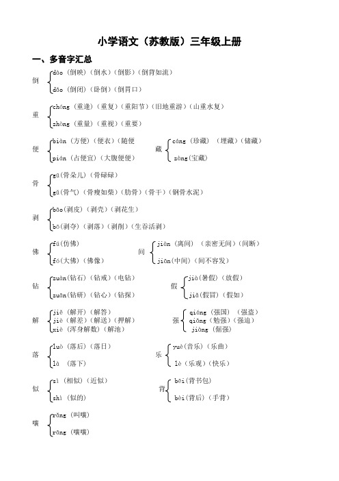 小学语文(苏教版)三年级上册多音字