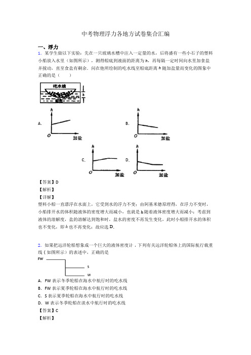 中考物理浮力各地方试卷集合汇编