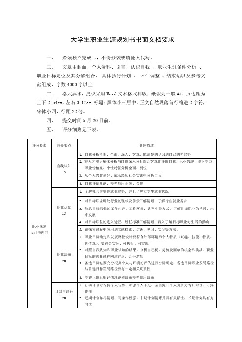 职业生涯规划书面作业要求