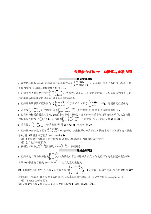 新课标天津市2019年高考数学二轮复习专题能力训练22坐标系与参数方程理