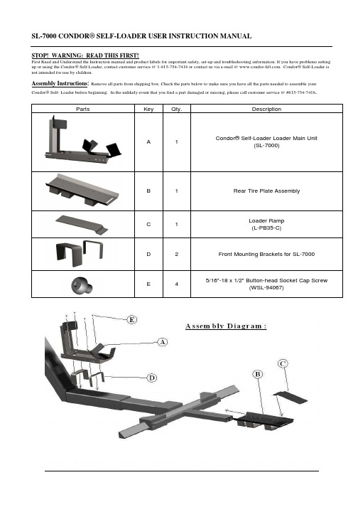 Condor Self-Loader Loader User Instruction Manual