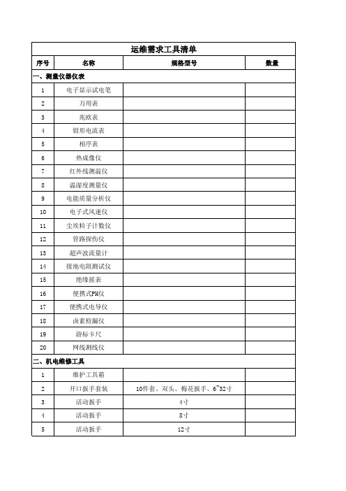 数据中心运维需求工具清单