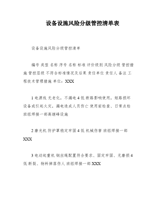 设备设施风险分级管控清单表