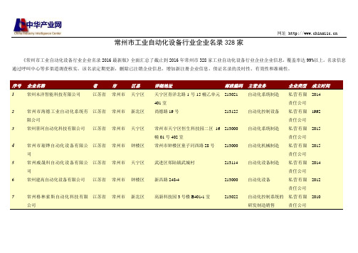 常州市工业自动化设备行业企业名录328家