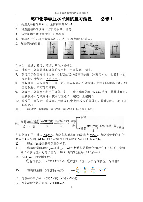 (完整版)高中化学学业水平测试常考必背知识点,推荐文档