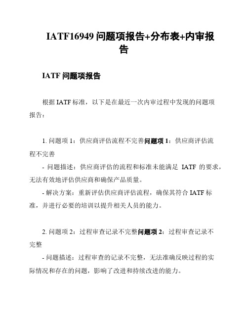 IATF16949问题项报告+分布表+内审报告