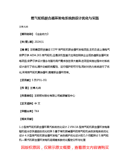 燃气轮机联合循环发电系统的设计优化与实践