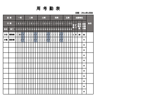 健身中心清洁工清洁工作人力资源-周考勤表