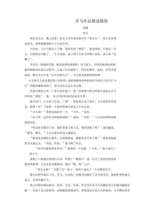 2020年高考语文二轮文学类文本专题复习--劳马作品精选精练