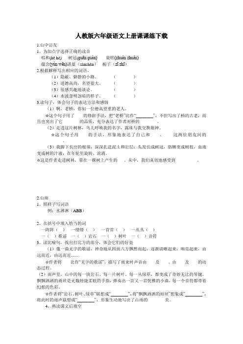 人教版六年级语文上册课课练下载