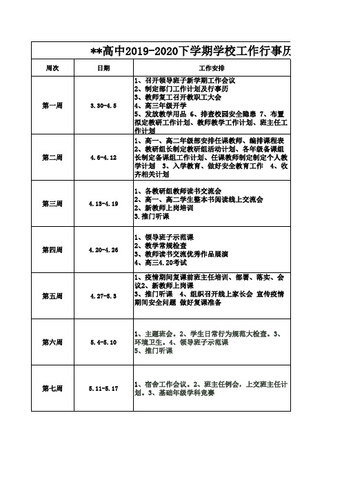 某高中2019-2020下学期行事历