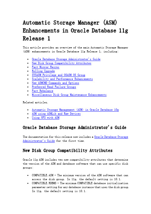 oracle  11g Automatic Storage Manager  自动存储管理