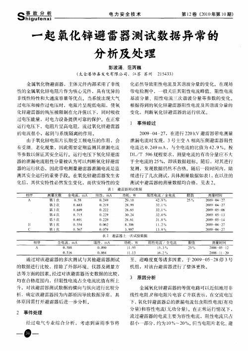 一起氧化锌避雷器测试数据异常的分析及处理