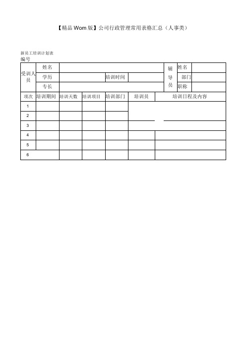 精品word版公司行政管理常用表格汇总(人事类)