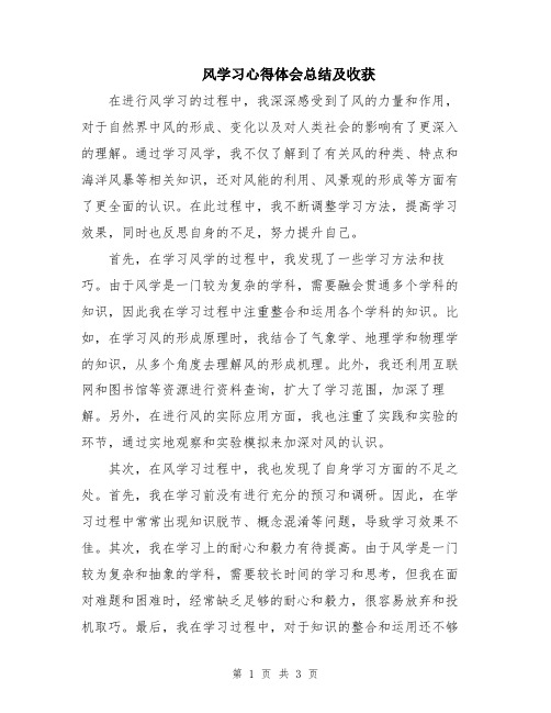 风学习心得体会总结及收获