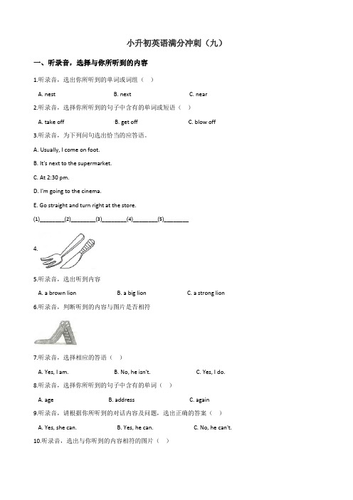 PEP人教版小学英语六年级下册小升初冲刺试题(含听力材料及答案)9