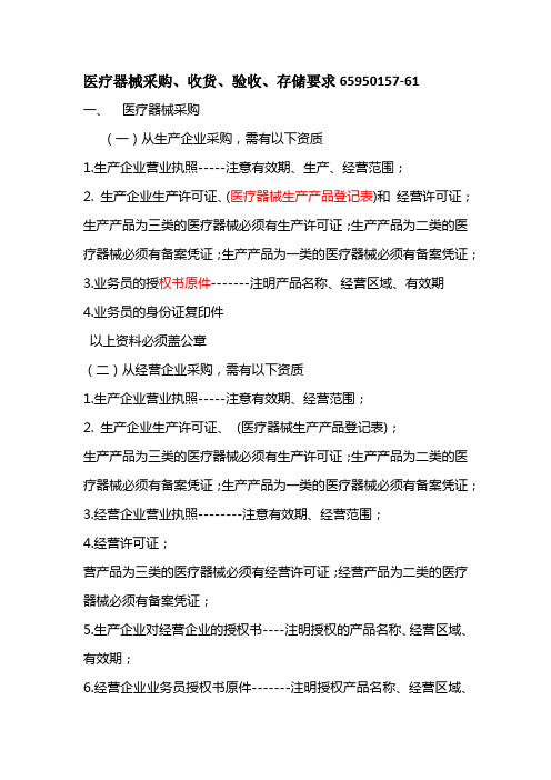 医疗器械采购、收货、验收、存储