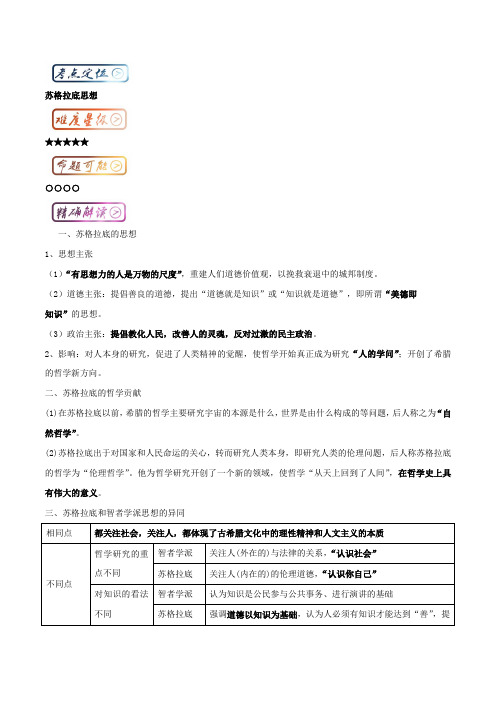 《推荐》三精考点之高中历史(必修3)最易错考点系列考点4苏格拉底思想Word版含解析