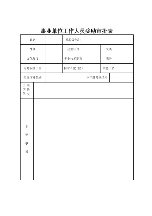 事业单位工作人员奖励审批表