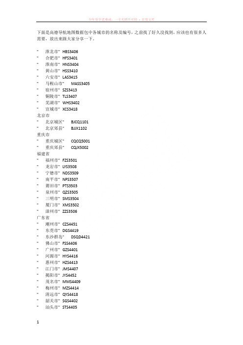 高德导航(autonavi)地图数据包中的城市列表和编号