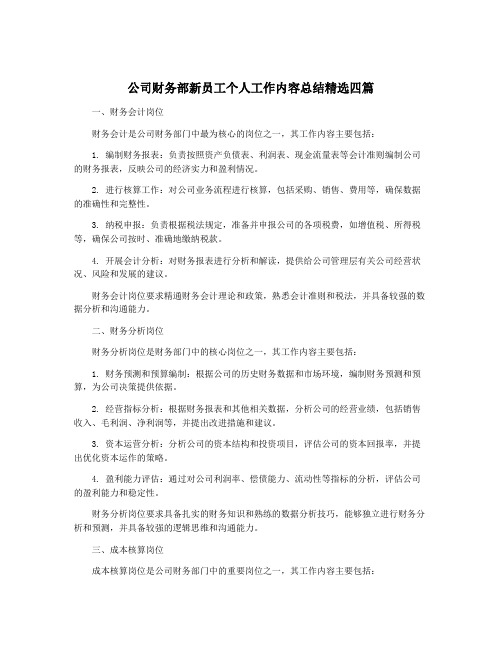 公司财务部新员工个人工作内容总结精选四篇