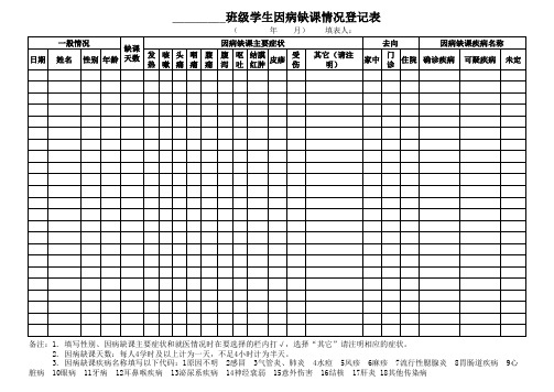 学生因病缺课情况登记表