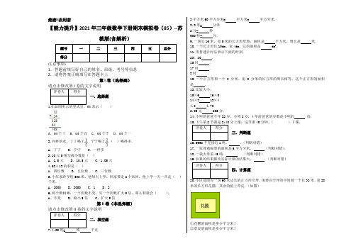 【能力提升】2021年三年级数学下册期末模拟卷(85)--苏教版(含解析)