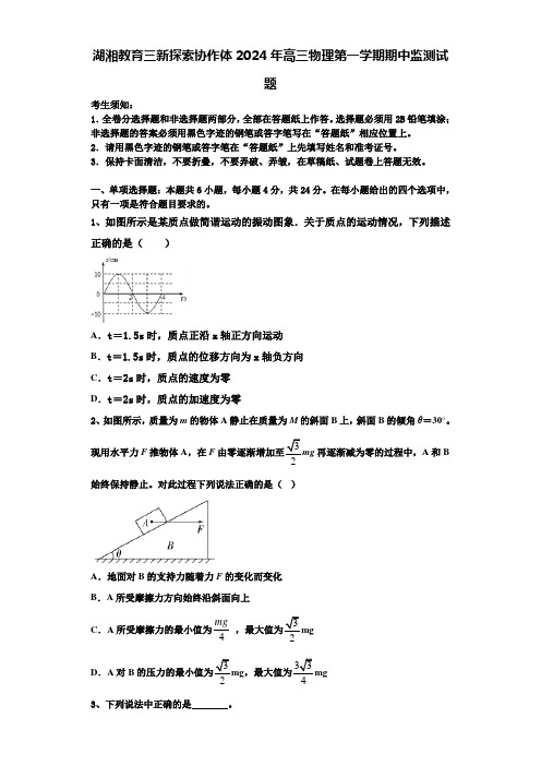 湖湘教育三新探索协作体2024年高三物理第一学期期中监测试题含解析