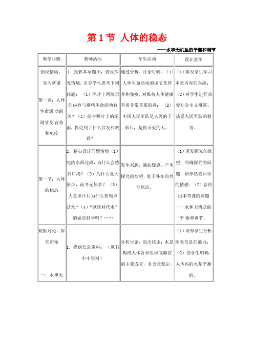 高中生物 第二章 生物个体的稳态 2.1 人体的稳态(第2课时)生物教案