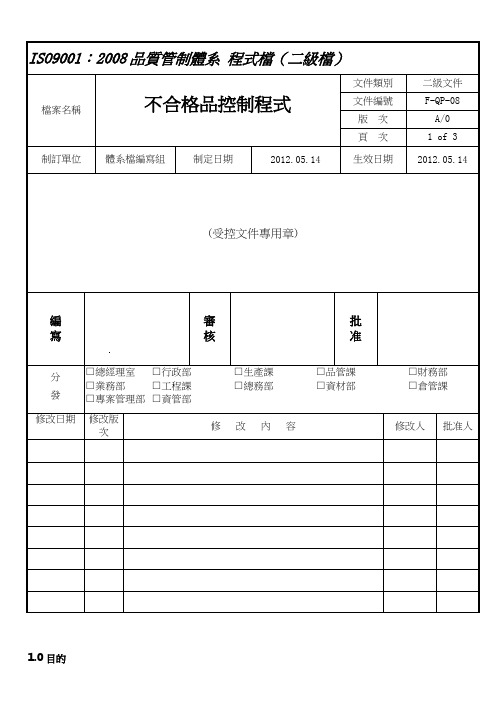 F-QP-008A---不合格品控制程序(品质)