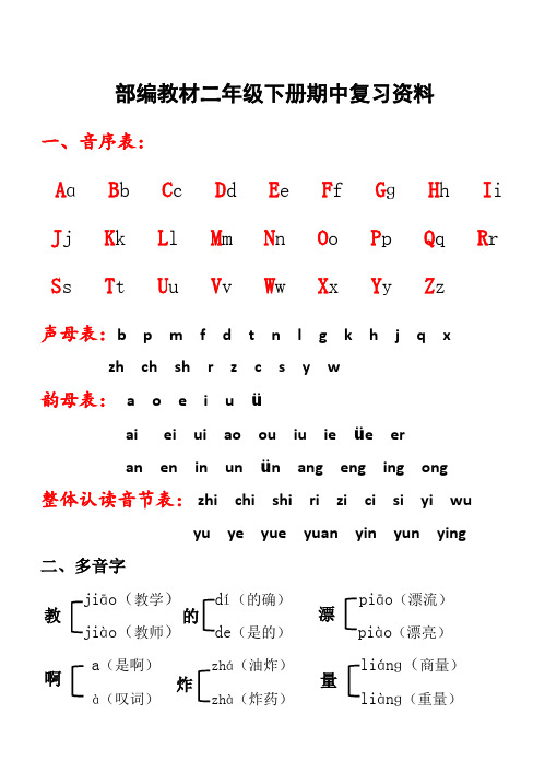 人教版二年级下册语文期中知识点汇总