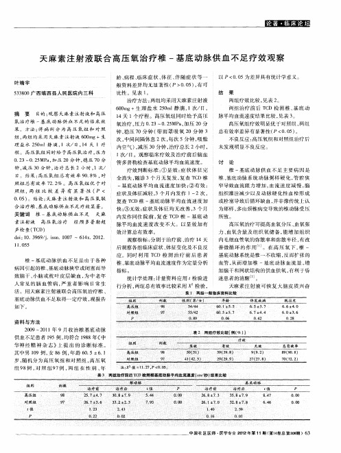 天麻素注射液联合高压氧治疗椎-基底动脉供血不足疗效观察