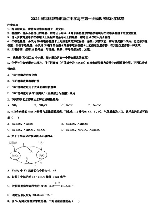 2024届锡林郭勒市重点中学高三第一次模拟考试化学试卷含解析